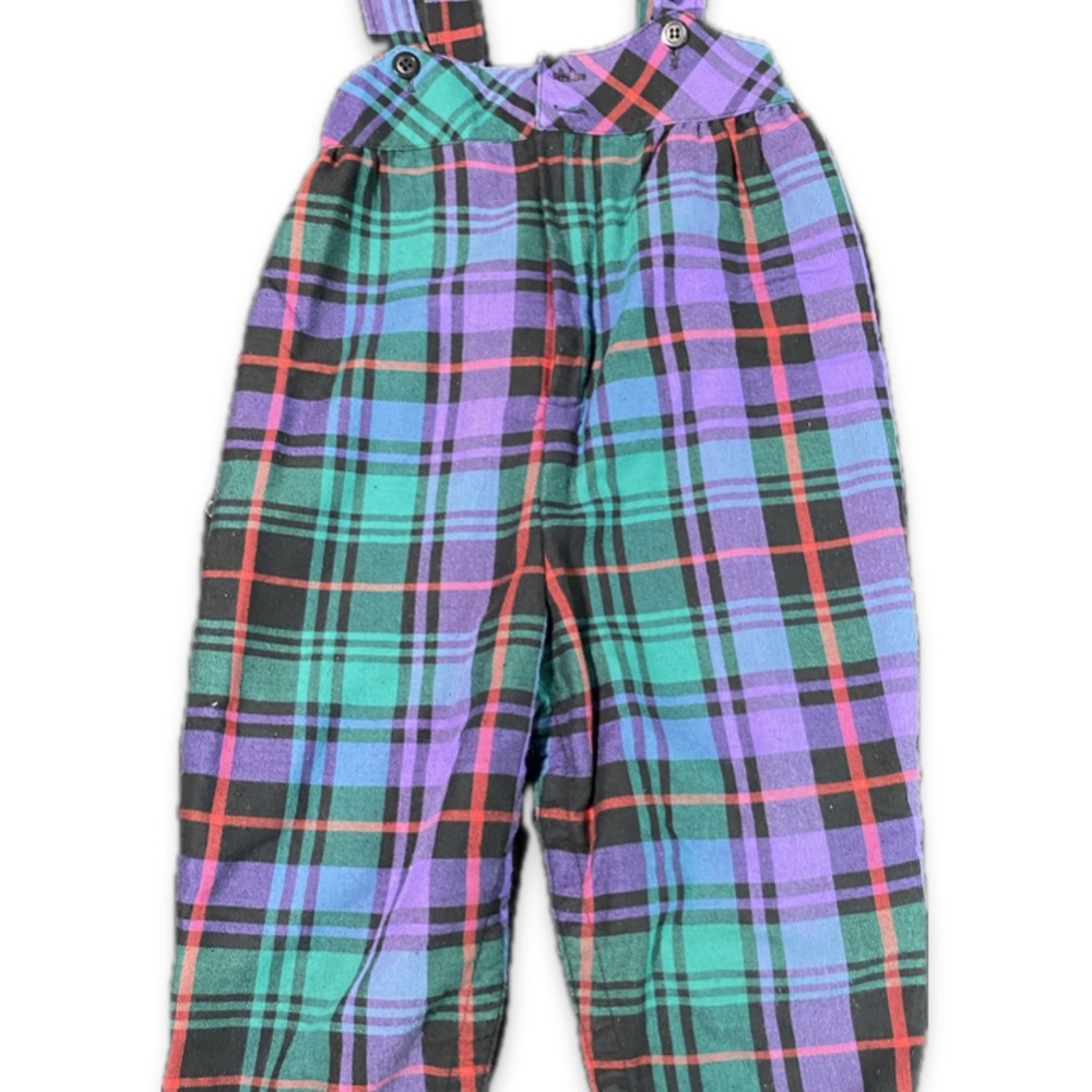 Plaid Kids Overalls - Purple, Green, and Red